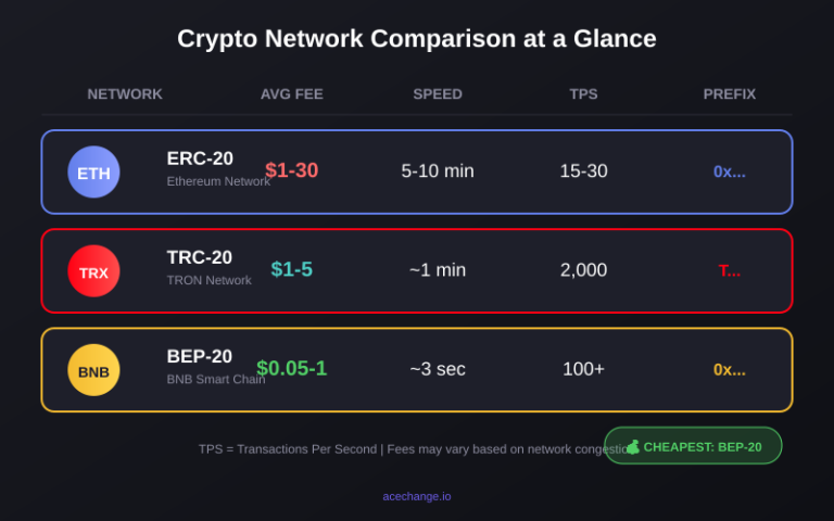 ERC-20 vs TRC-20 vs BEP-20