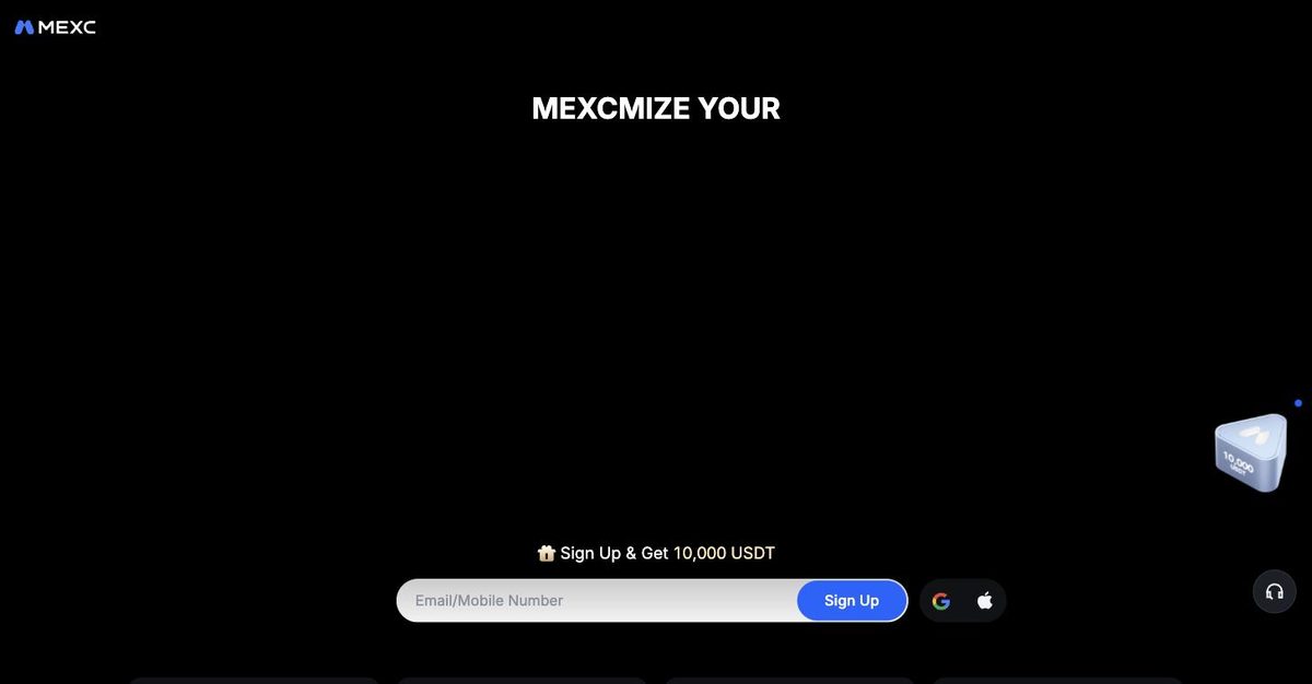 MEXC centralized crypto exchange sign-up page — no-KYC tier with withdrawal limits and custody risk in 2026